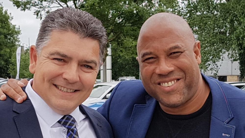 Magician Darren Brand with former England footballer John Barnes